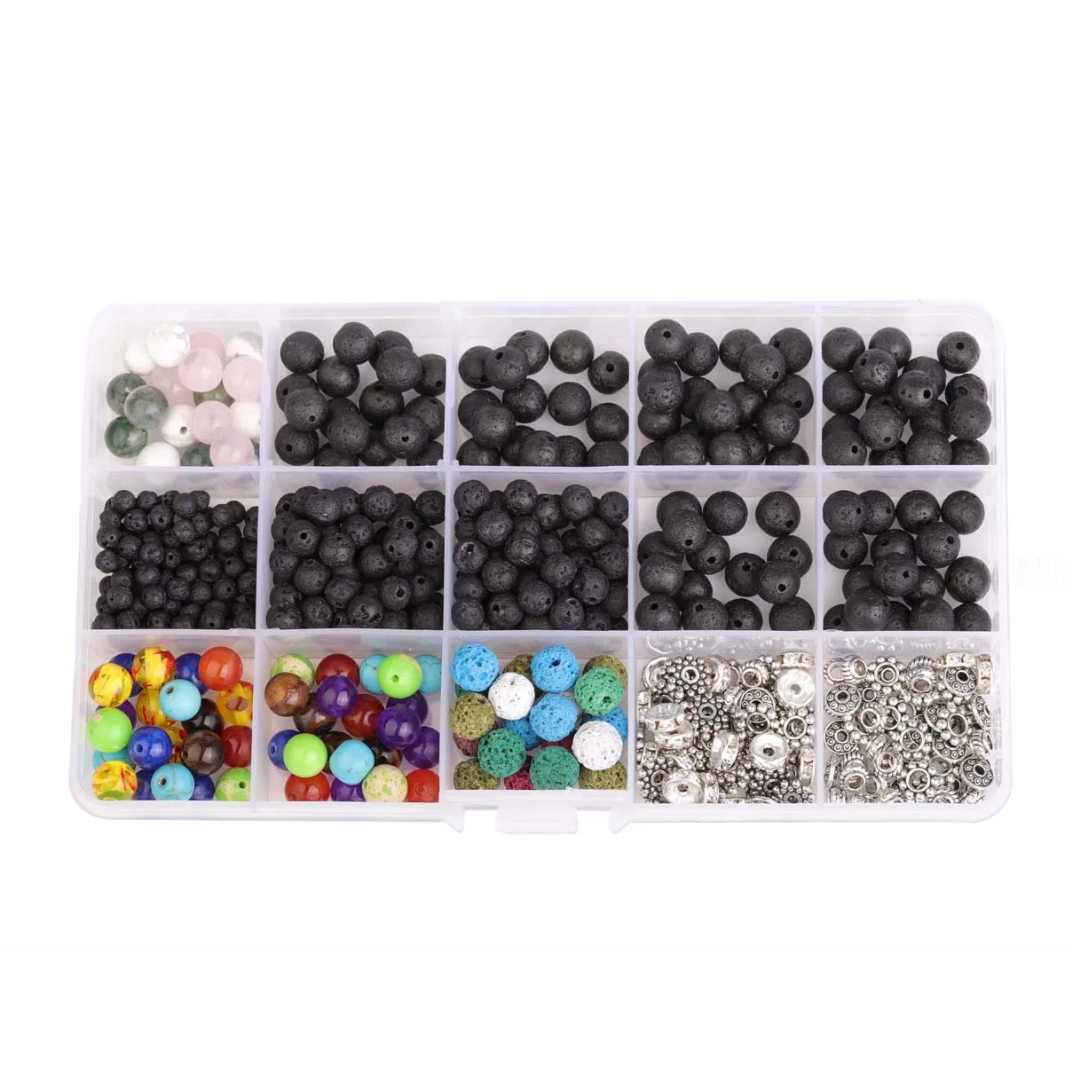 

4-8mm Black Natural Volcanic Stone Chakra Beads Wholesale Boxed Mixed Natural Stone Loose Beads for Jewelry Making, Picture shows