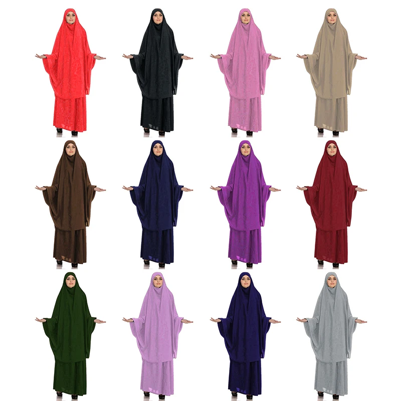 

middle east islamic clothing Dubai Ramadan Pray dress Khimar Hijab abaya women muslim dresses 2 Pieces set, Picture