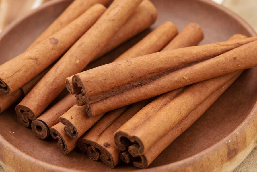 Organic cinnamon sticks arranged in a spice jar with measuring spoons showing proper portion sizes