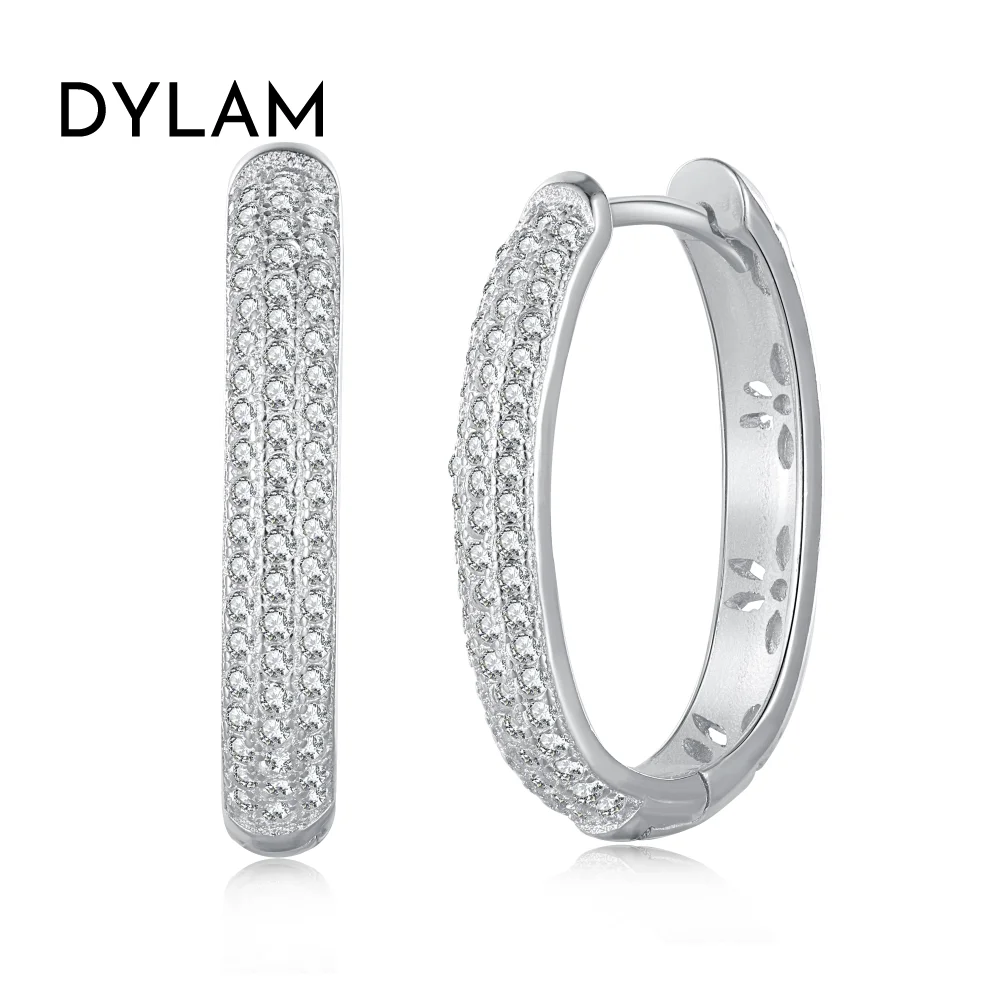 Dylam 18K Gold Hoop Stud Earrings Women Girls Diamond 925 Sterling Silver Big 5A CZ Cubic Zirconia Large Hoop Earrings