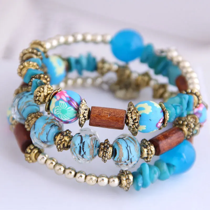 

Foreign Trade Exotic Style Adjustable Size Multi-Layer Bracelet Ethnic Style Colored Stone Turquoise Shell Bracelet, Picture shows