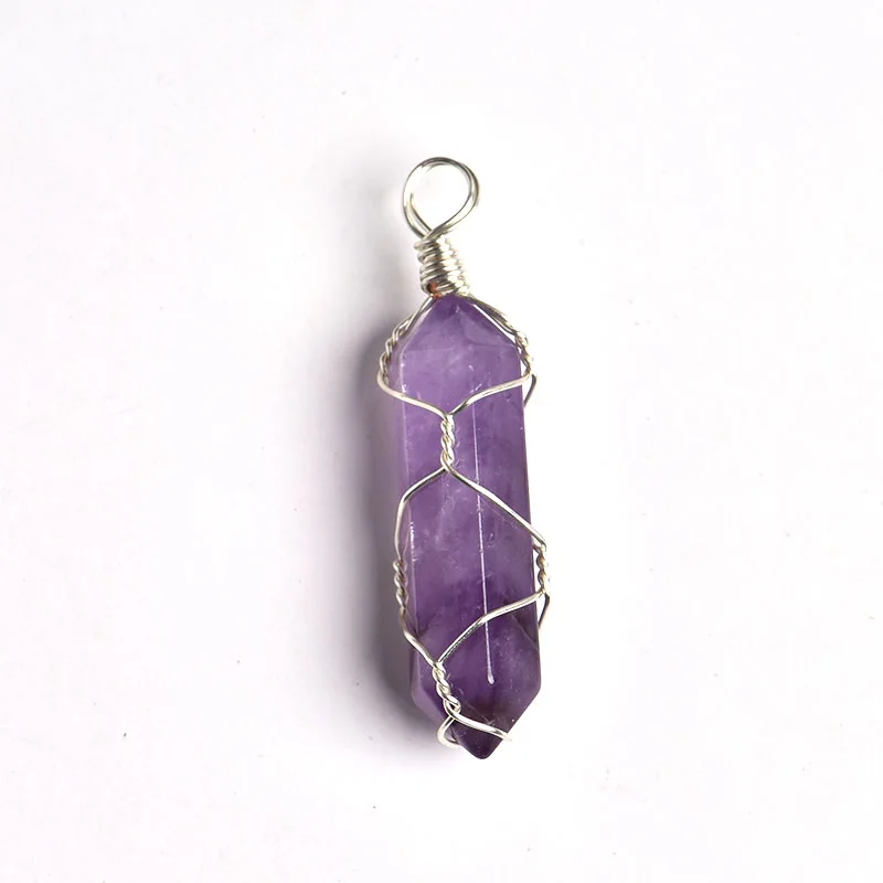 

Hot Selling Natural crystal pendant Amethyst Bullet Winding Pendant Crystal Point Necklace Healing Point Jewelry Women, Green