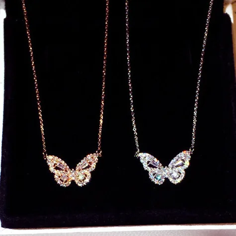 

Super Flash Set Diamond Butterfly Temperament Clavicle Sterling Silver 925 Necklace Short Necklace, Gold color