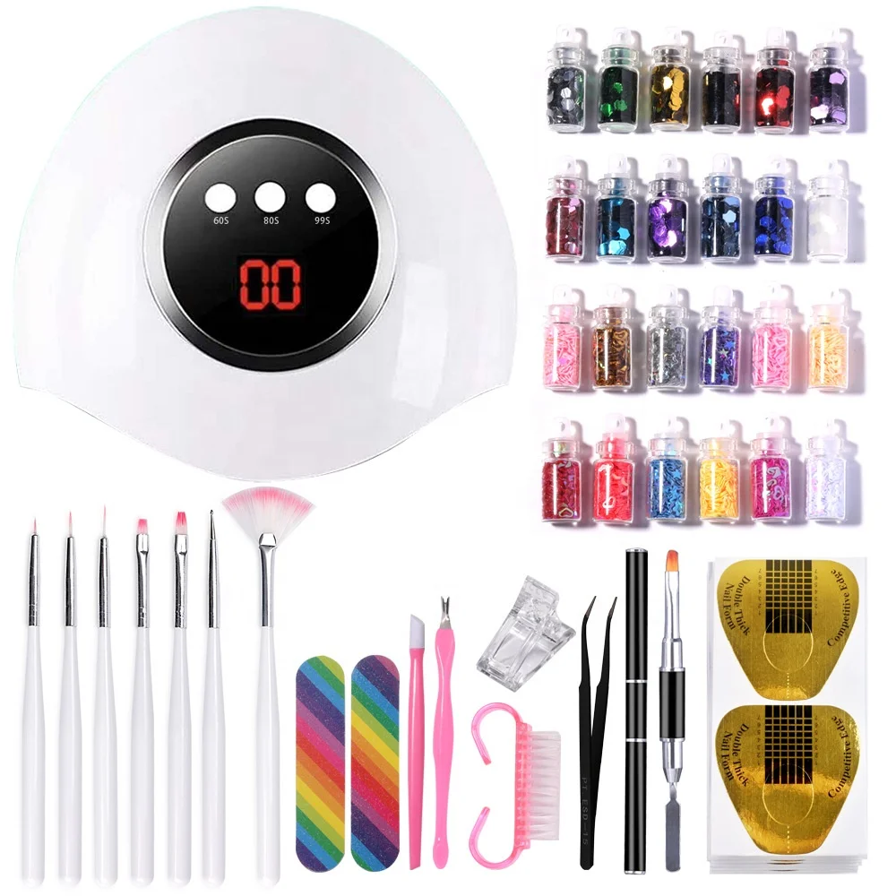 

New Nails Set UV Gel Cross-border Sequins LED Phototherapy Lamp Extension UV Gel Glue Beginner Nail Art Tool Set, As picture shown