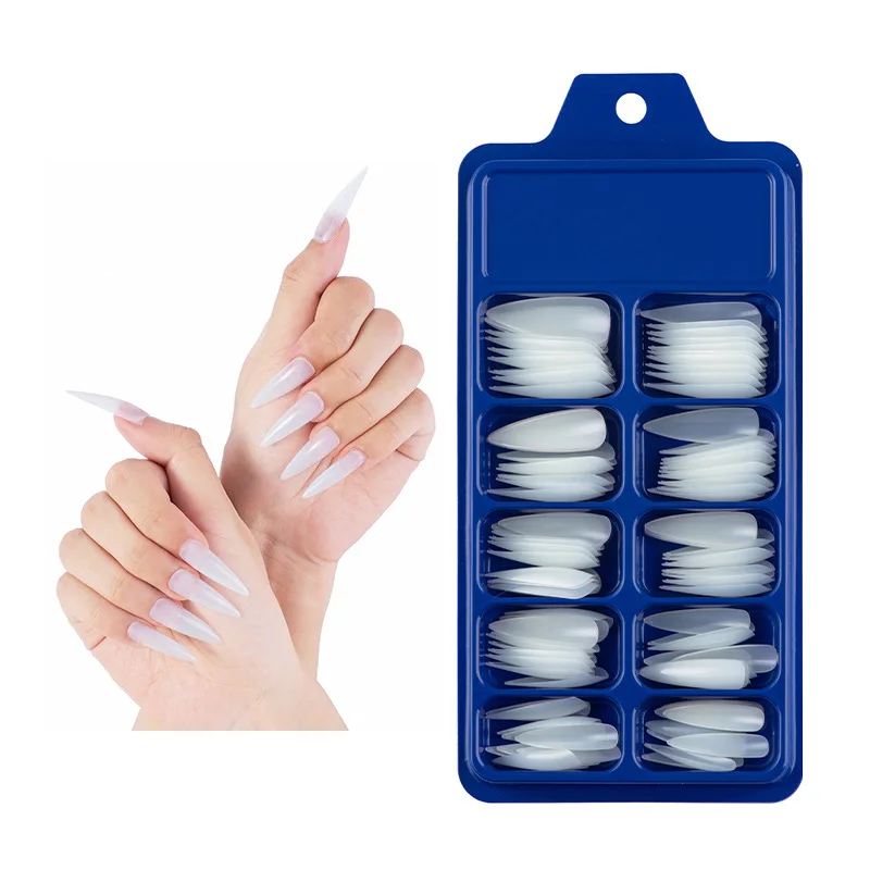 

2021 High Quality adiyat 100pcs/bag Nail Tips Transparent Cover Customized Press On Nail Stiletto Full Cover Nail Tips