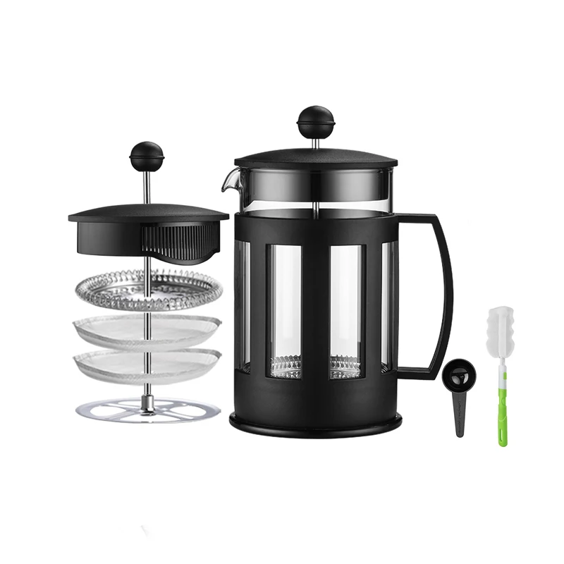 

2021 New Design Espresso Brew Coffee High Boroilicate Glass Coffee Pot French Press Coffee Maker, Black
