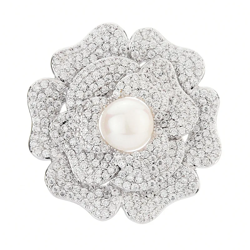 

Brand Silver Cubic Zirconia CZ Zircon Crystal Flower Wing Brooch Pins for Women Wedding or Bride, Gold,silver