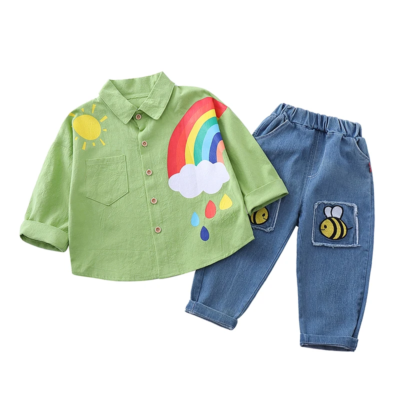 

Hot on Amazon baby clothes set children's apparel Boy's shirt suit rainbow pattern autumn children clothing kids boy dresses