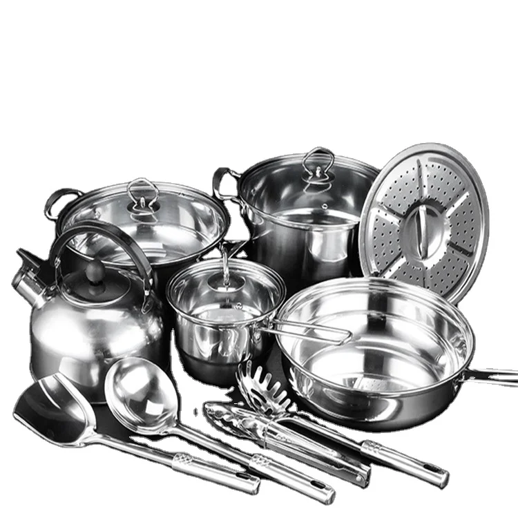 

Kettle Milk Pot Soup Pot Pan Set Stainless Steel Non-stick Skillet Thickened Frying Pot Pan 14 pcs cookware sets