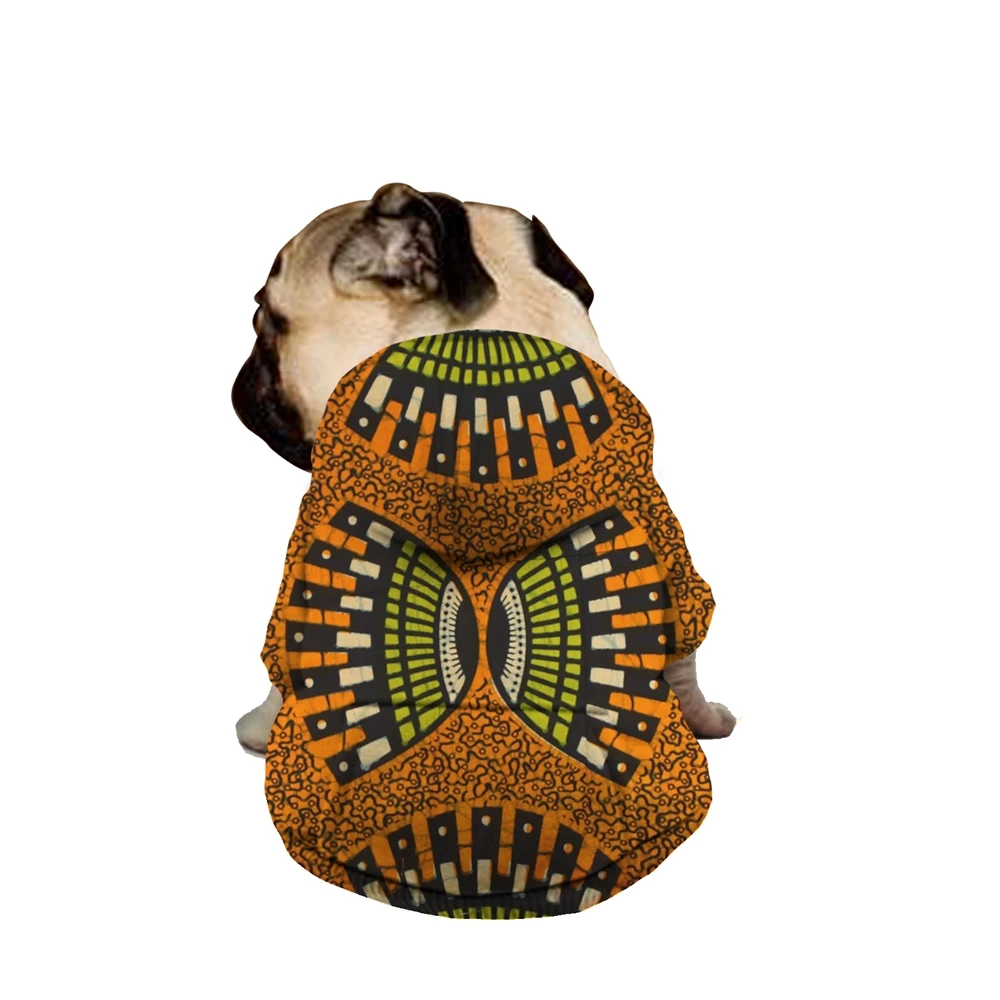 

African Dasgiki Basket Motif Orange Pattern Products for Dogs Fine Pet Products with Pocket Protect Fur/Skin Dog Clothes Hoodie, Customized color