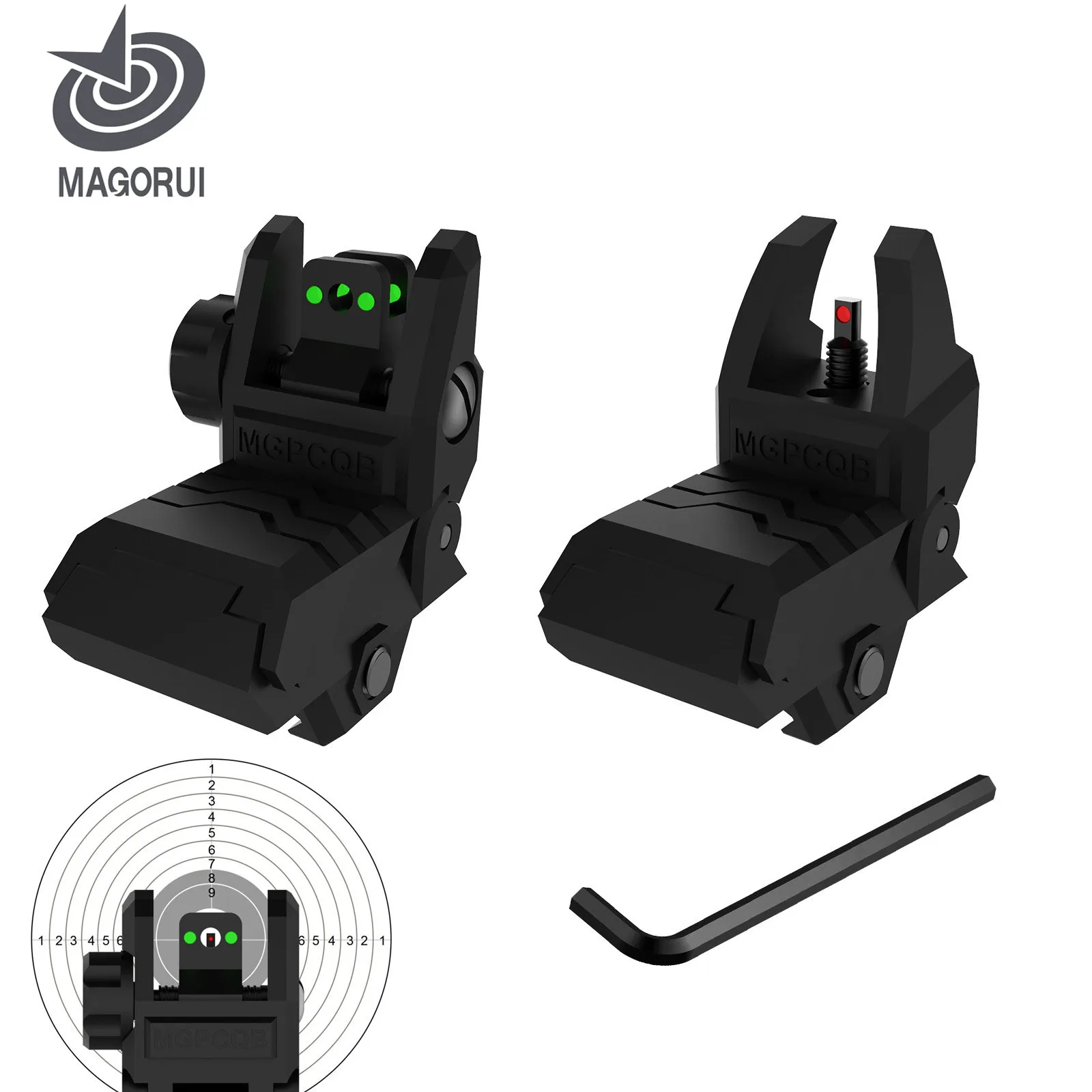

MAGORUI Foldable Fiber Optics Sight Flip-up Front and Rear Sights for Picatinny Weaver Rails
