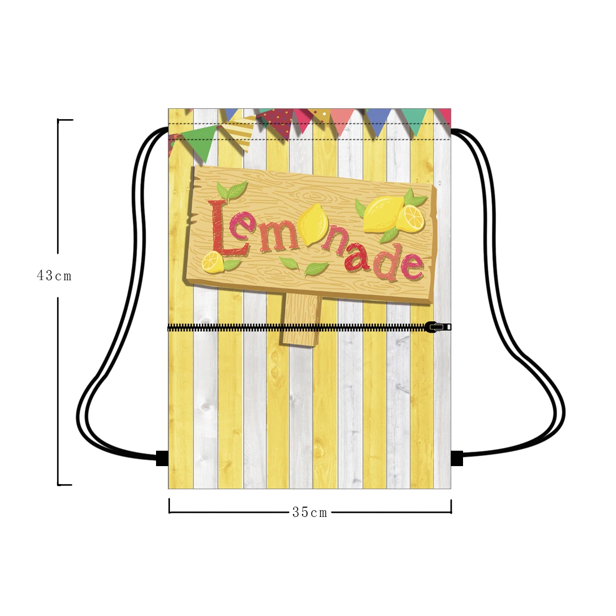 

Lemon design print custom gym drawstring bag with zipper pocket washable reusable bag drawstring NO MOQ, Customized