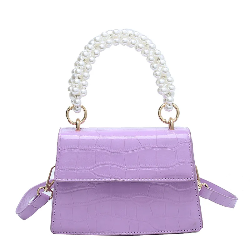 

Wholesale Pearl Handle Pu Leather Shoulder Bag Crocodile Small Hand Bags Women Mini Purses and Handbags