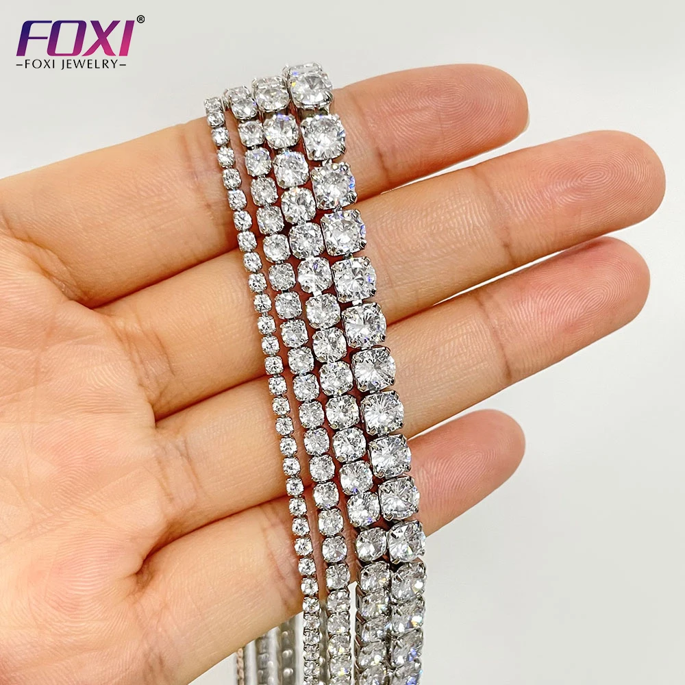

Foxi jewelry 925 sterling silver plated iced out tiny 2mm tennis chain necklace for women 2022