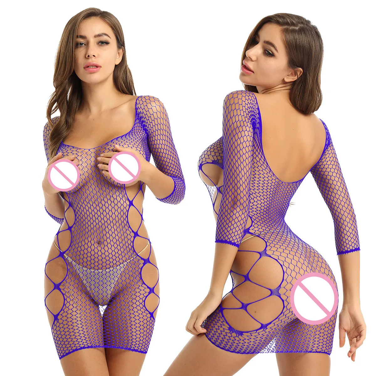 

iEFiEL Women Mesh Stretchy Hollow Out Fishnet Sexy Lingerie Mini Night Club Bodystocking Bodysuit