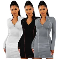 

A91473 women new products 2020 sexy V neck slim long sleeve stand collar Christmas women mini dress club clothing