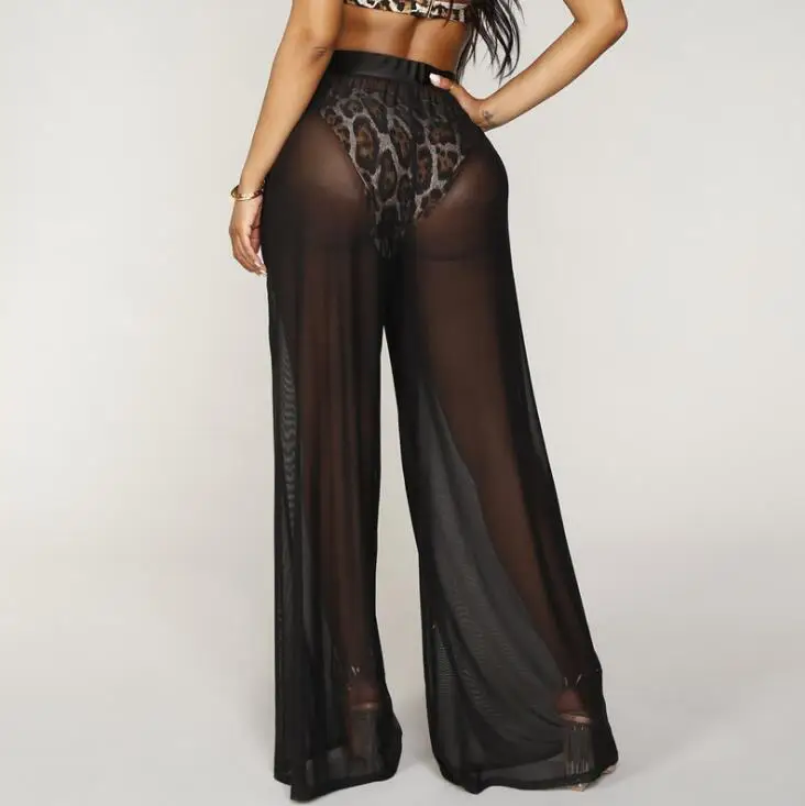 

Moco 2021 Womens Summer Beach Cover Up Pants Elastic Waist Wide Leg Open Wrap Pants