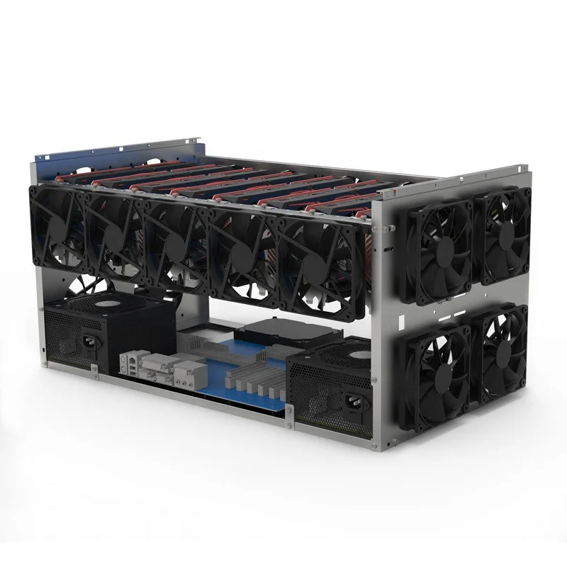 

Steel Stackable 6GPU 8 GPU 10GPU Graphic Card Holder Open Air Rig Frame Support 12cm Fan And Customization Factory Stock, Silver