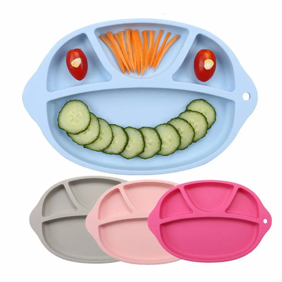 

Non Slip Food Grade Silicone Suction Plate Divided For Toddler Kids Baby Suction Plate, Pink, purple, green