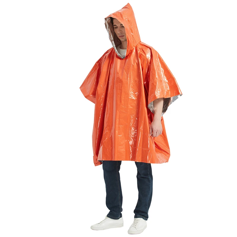 

OD-0032 Emergency Portable Thermal Insulation Disposable Poncho Outdoor Warm Emergency Survival Pe Aluminum Film Raincoat