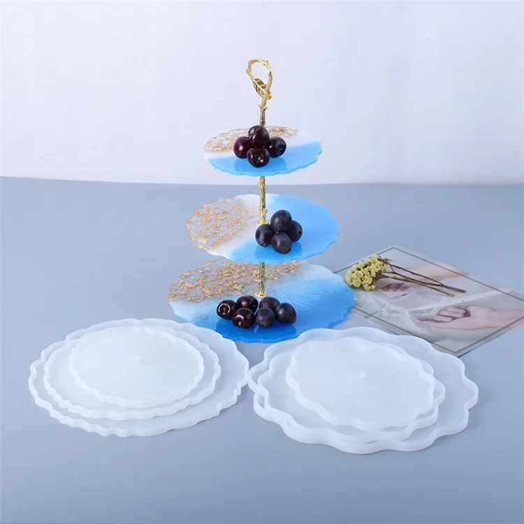 

DIY Tool Round Cake Coaster Crystal Epoxy Resin Mold Three-layer Fruit Tray Casting Silicone Mould