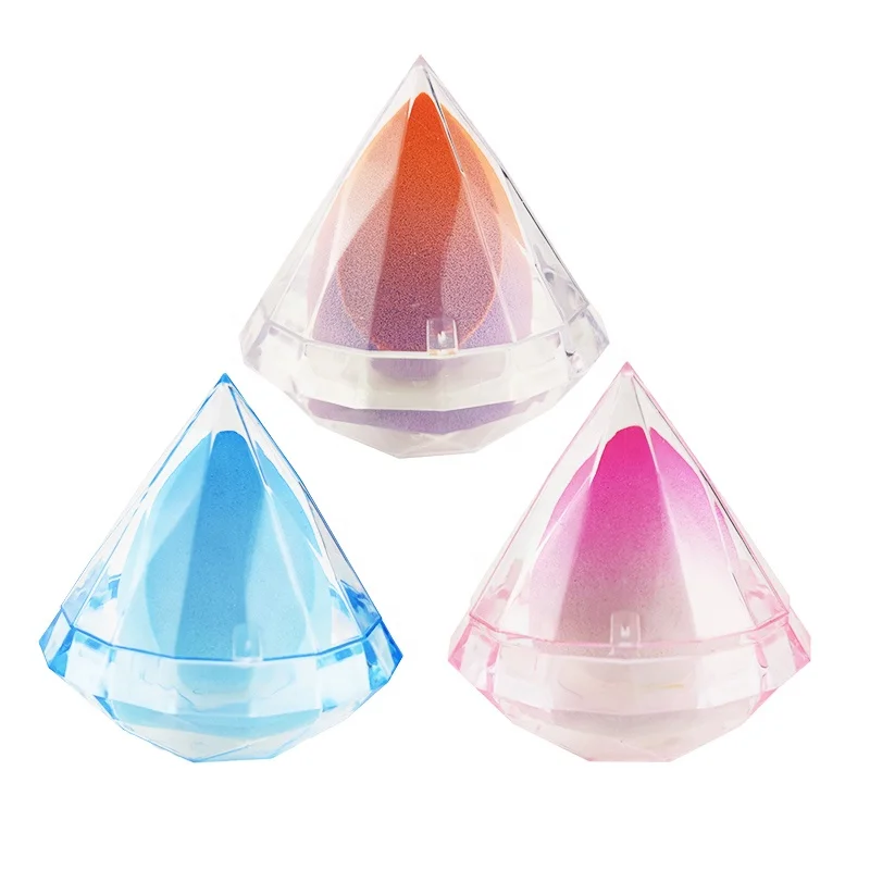 

Diamond shape plastic transparent box makeup sponge case holder package for diamond makeup sponge