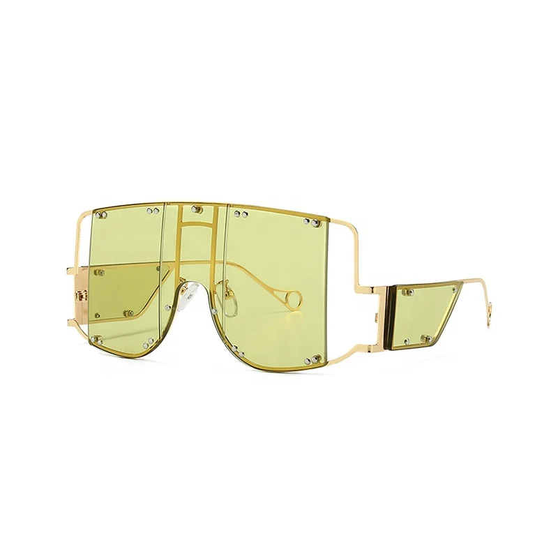 2022 hot selling big lenses women sunglass sun shades UV 400 rimless one piece oversize sunglasses
