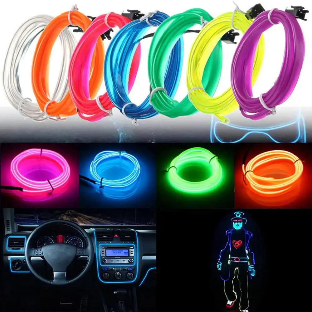 

5M EL Car LED Neon Interior Atmosphere Light Strip Car Styling Cold Light Ambience Lamp Line Car Lights