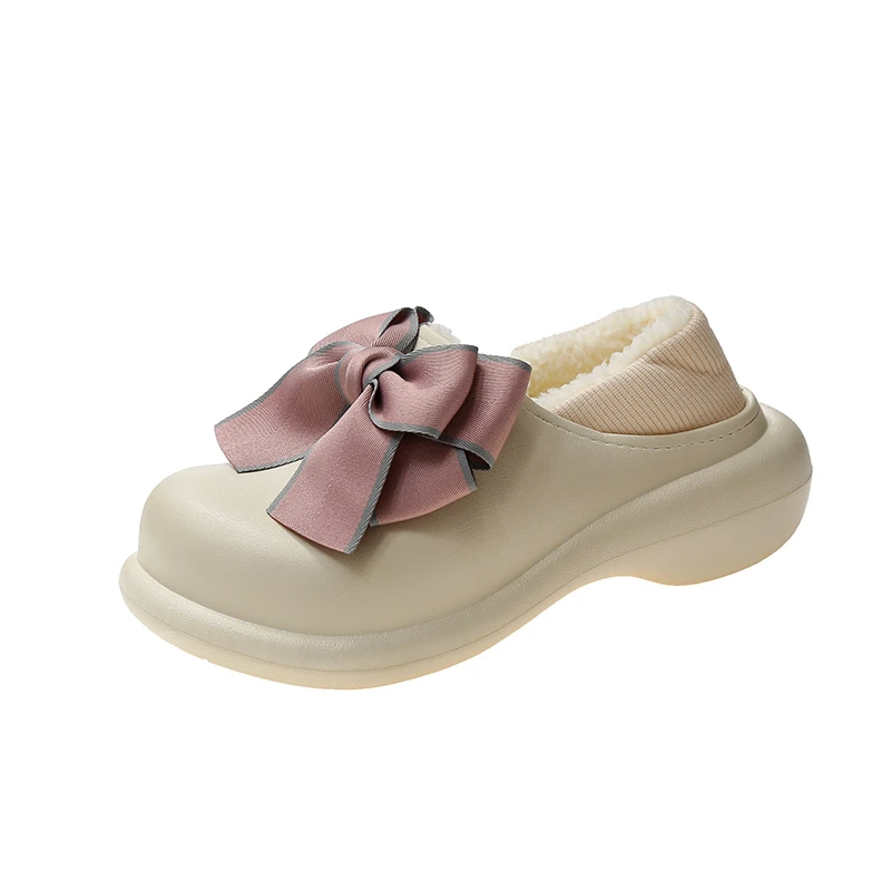 

2021 bowknot thick-soled cotton slippers autumn and winter home indoor plush warm cotton shoes