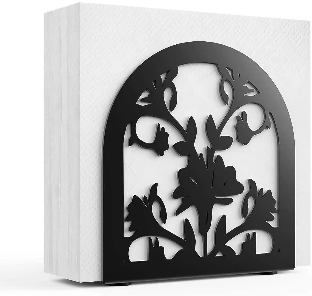 

Housolution Elegant Morning Glory Design Napkin Holder, Vintage Black Metal Tissue Holder for Tabletop Paper Holding - Black