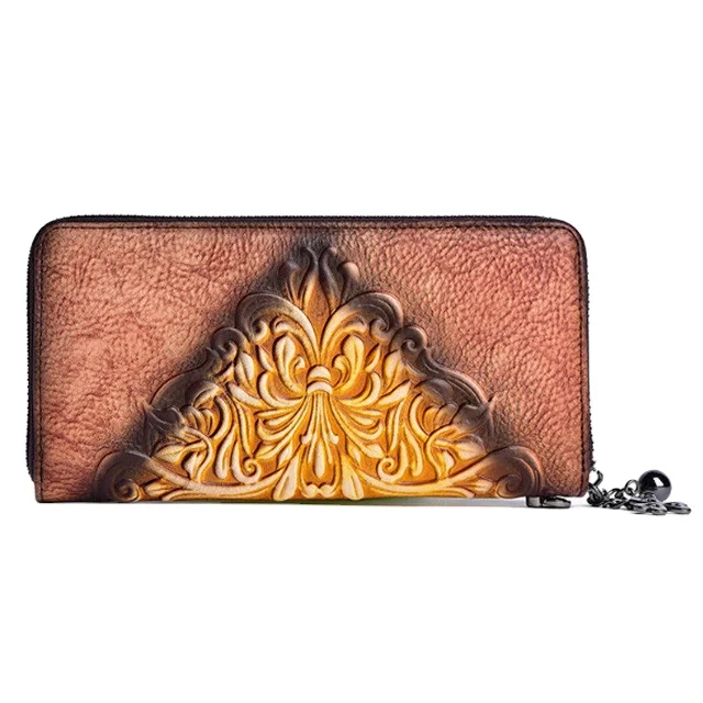 

2019 New leather lady purse retro embossed multi-card clutch bag wallets