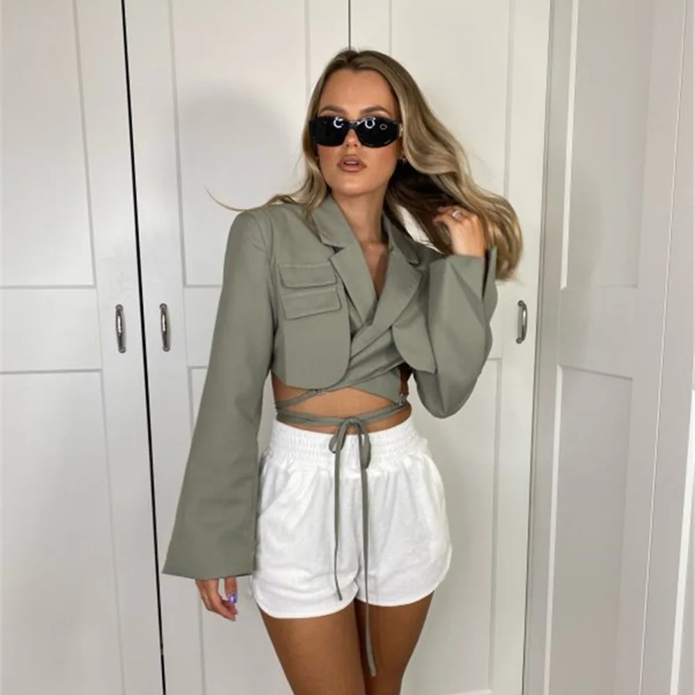 

Spring New Trendy Long Sleeve Crop Jackets Women Sexy Slim Formal Design Blazers Wholesale, Picture color