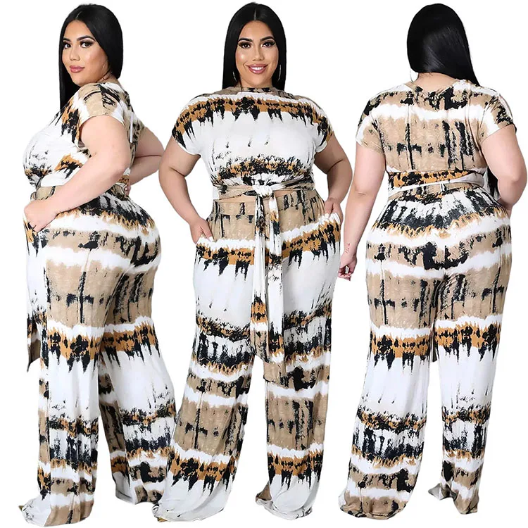 

AP7028 Wide Leg Pant Set Women Plus Size Women Clothing 2021 Plus Size Two Piece Set
