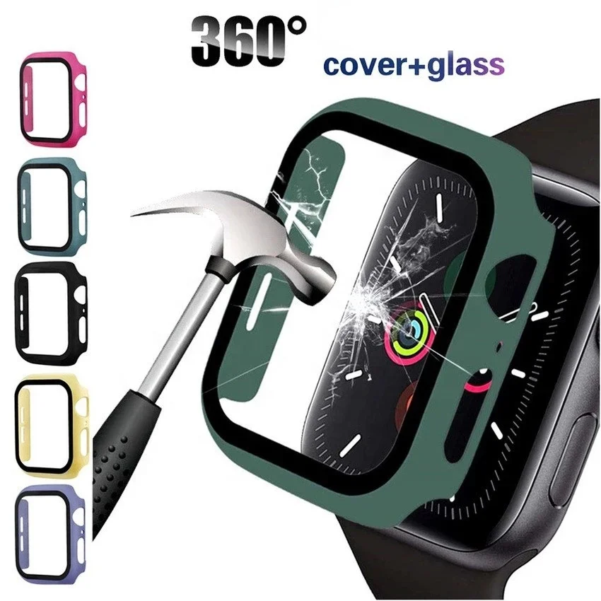 

Hard PC Protective Case Shell + Tempered Glass For Apple Watch series 6 5 4 3 2 360 FulL Body Protector Cover For iWatch 40 44