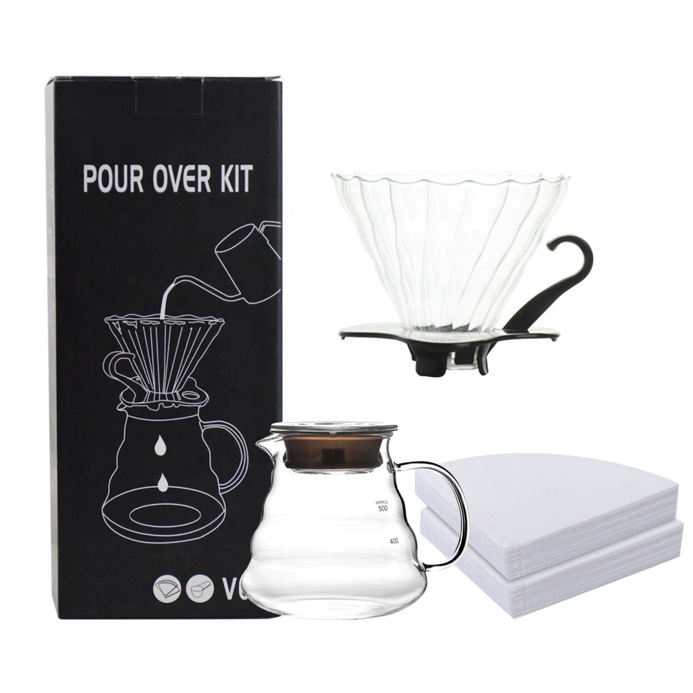 

Ecocoffee V60 drip limited hot coffee dripper style server kettle 600ml coffee pot/teapot set heat resistant glass TS10 z, Shown as pitcure