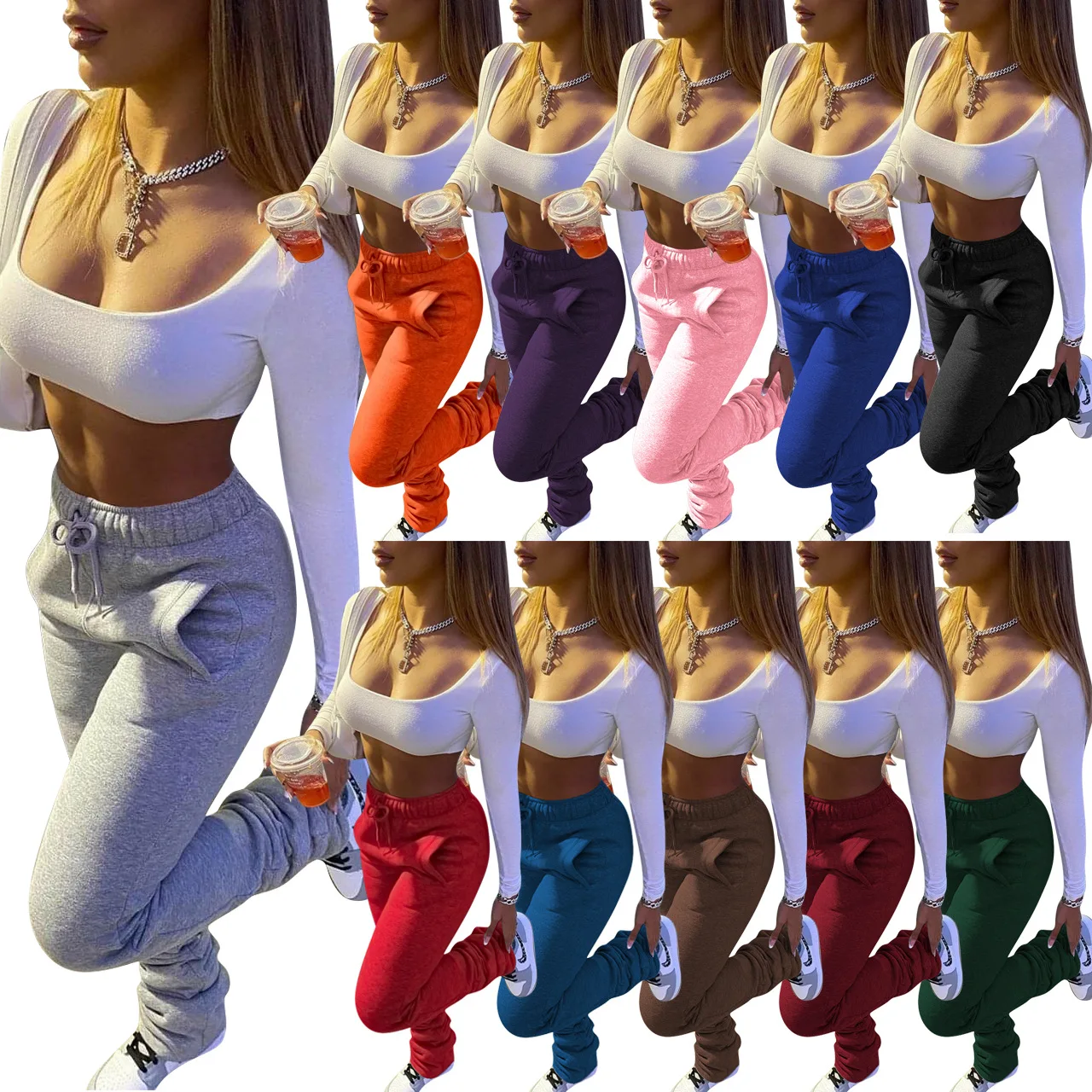 

Ready to Ship Wholesale Gym Track Loose Pant Women Stacked Sweatpants Women Thick Jogger Stacked Leggings Vendor Pants