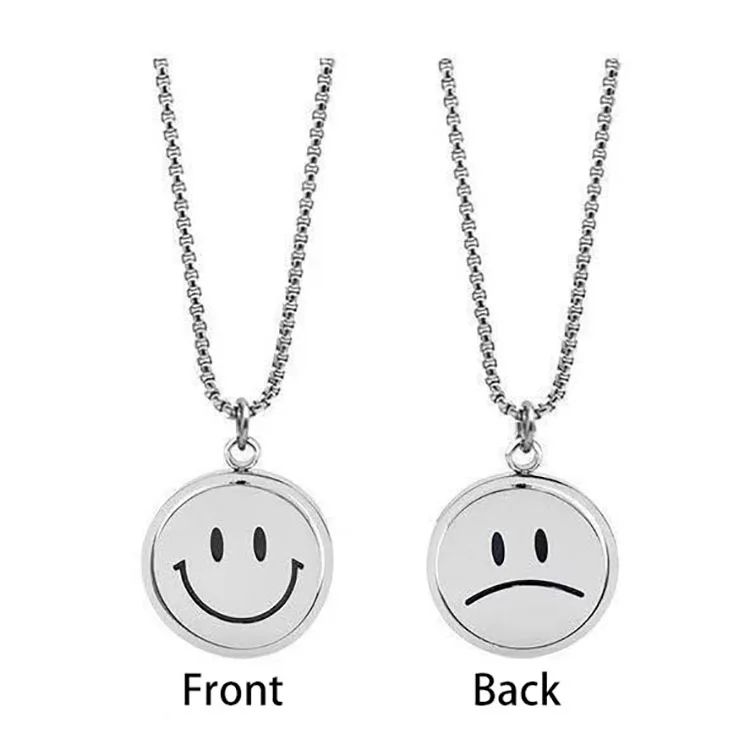 

Hot-Selling Simple Stainless Steel Rotatable Double-Sided Smiley Face Pendant With Chains, Silver color