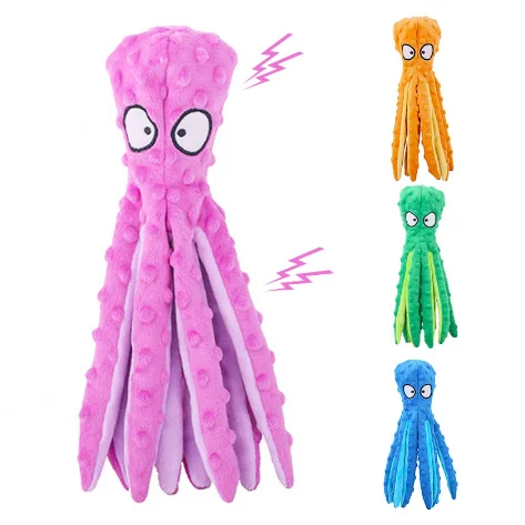 

No Stuffing Cute Squid Cat Dog Toy Octopus Cute Squeaky Plush Pet Puppy Chew Interactive Toys, Green,blue,orange,purple
