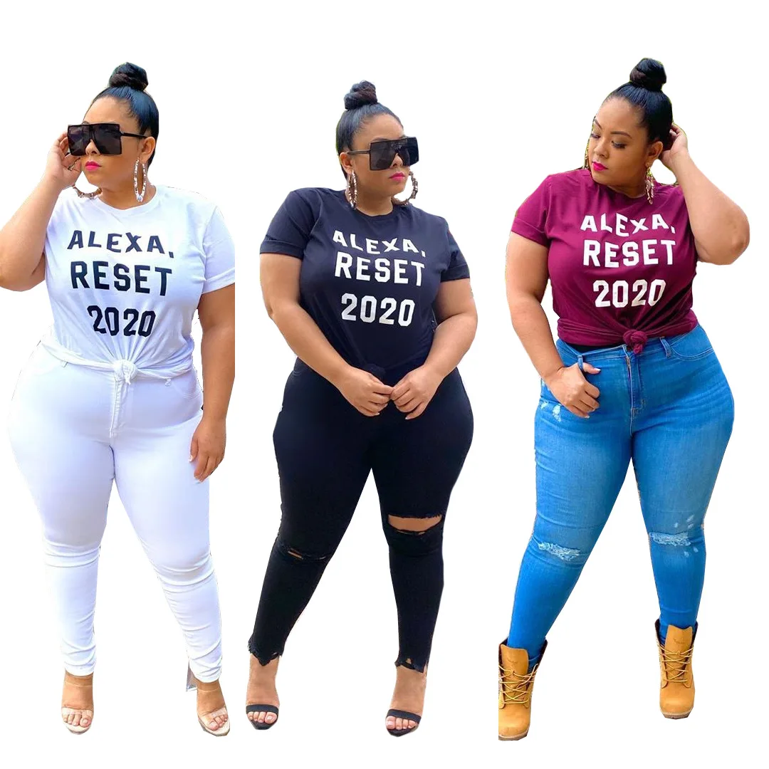 

FM-XM1093 Fashion Womens plus size letter printing t shirt blouses, As pictures