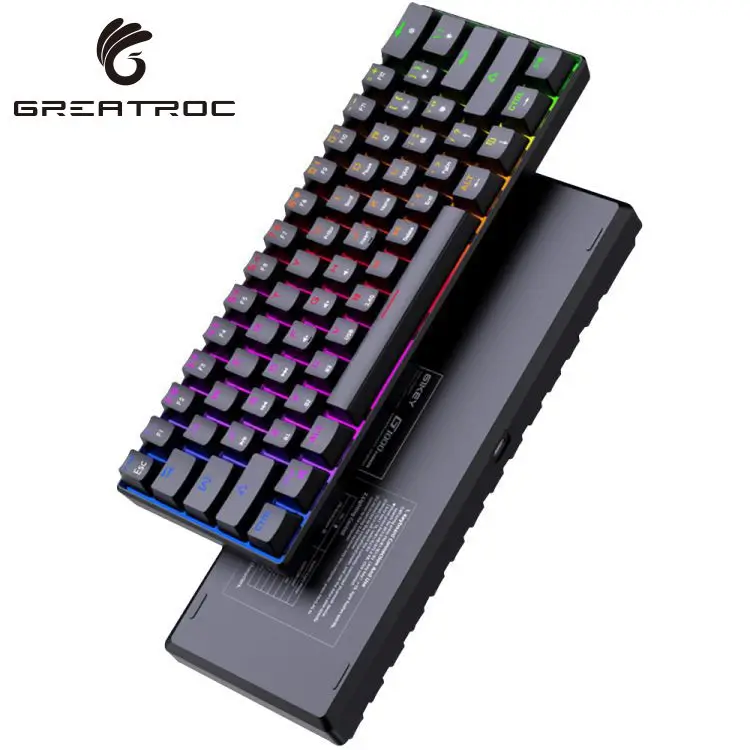 

Great Roc Superior quality wireless keyboard 60% optical switch with rgb light ergonomic mini backlit gaming mechanical keyboard, Black