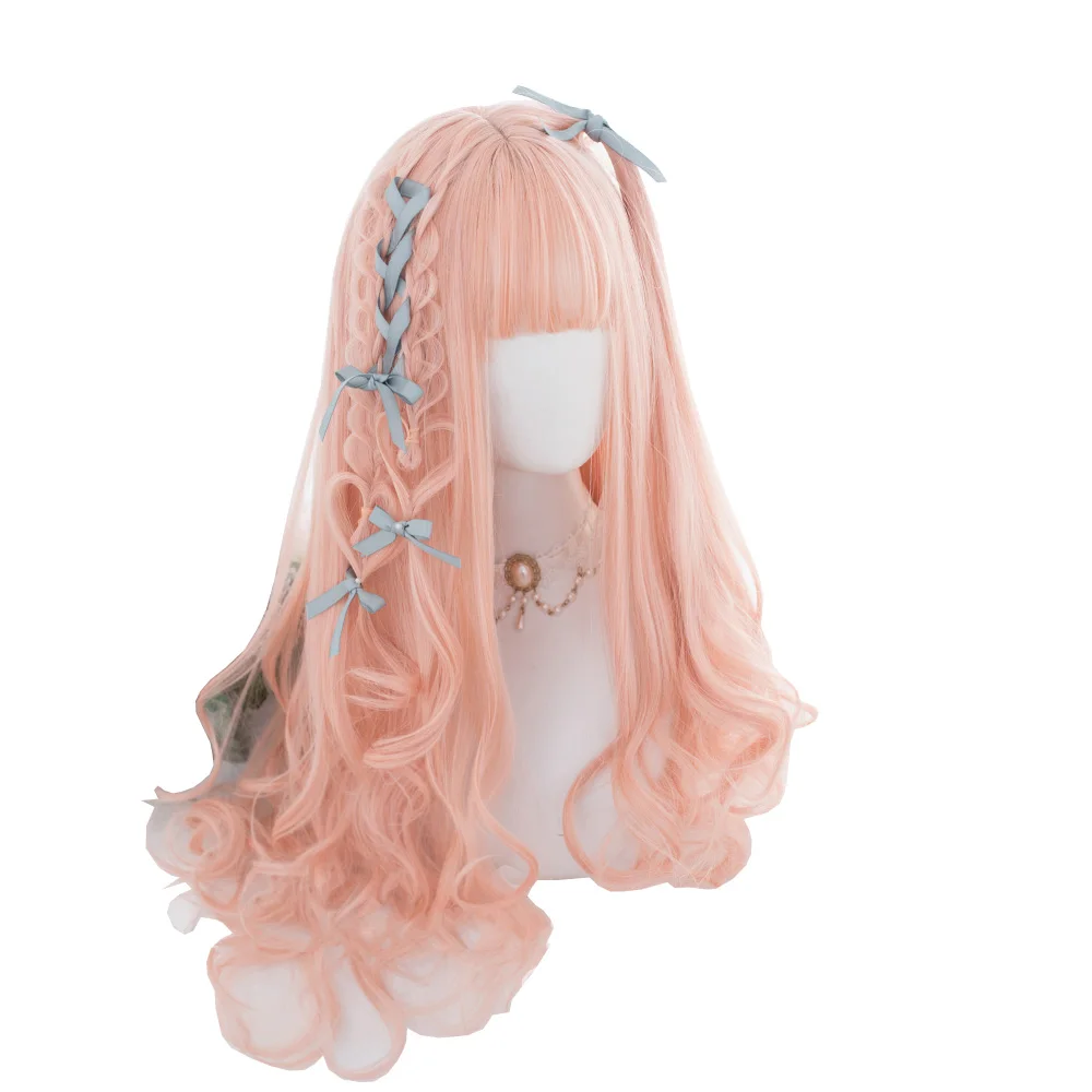 

Fashion Synthetic Wig Natural for Female Long Orange Pink Grooming Face Harajuku Girls Cos Party Wigs Cute Fluffy Lolita Wigs, Pic showed