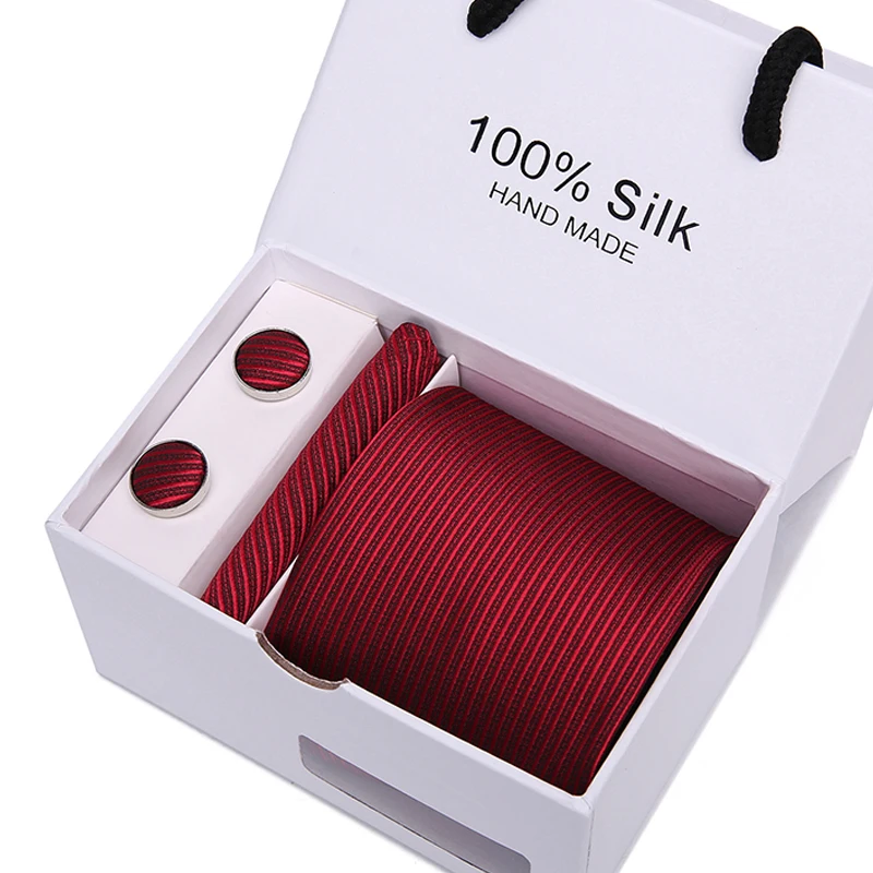
High Quality Custom Strip Fashion Style Stock Polyester&Silk Neckties Mens Ties Set Box 