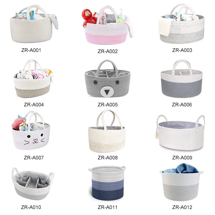 100% Nature Cotton Rope Nursery Diaper Bag Large Space With Dividers ...