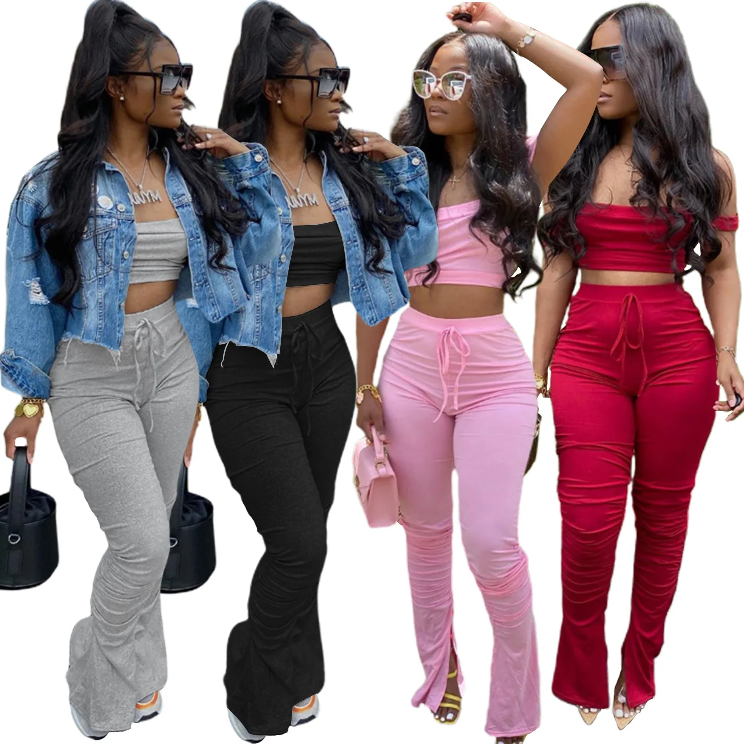 

Hot selling women's trousers stacked pants 2021 sexy two piece set women clothing summer