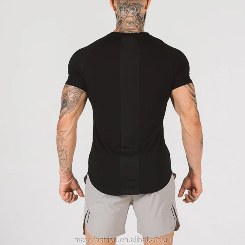 Fashion Raglan Sleeves Mens Gym Tees Basic Black Blank Plain Muscle Fit ...