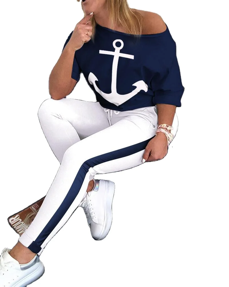 

New Pant Sets Summer Sport T Shirt 2 Piece Set Women Clothing GAO