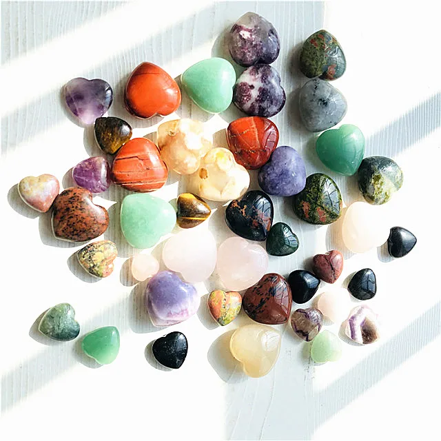 

wholesale natural quartz crafts polished mixed color stone quartz crystals Healing stone crystal heart for buyer