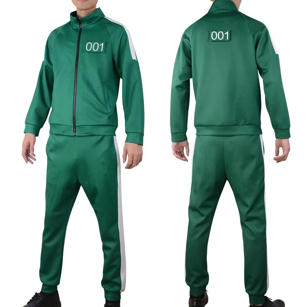 

Hot squid game same style sweatsuit number detachable halloween costumes unisex streetwear sweatpants and coat set, Blue,green, custom more colors