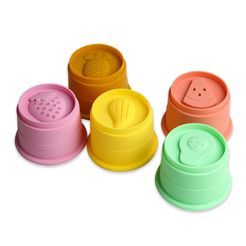 

2021 New design colorful round fruit stacking cup toy for kids, As picture