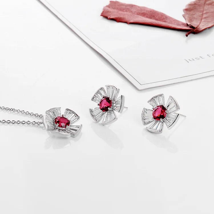 

Luxury Zircon Multiple Color Flower Shape Jewelry Necklace Earrings Women Minimalist Cute Trendy Jewelry Set